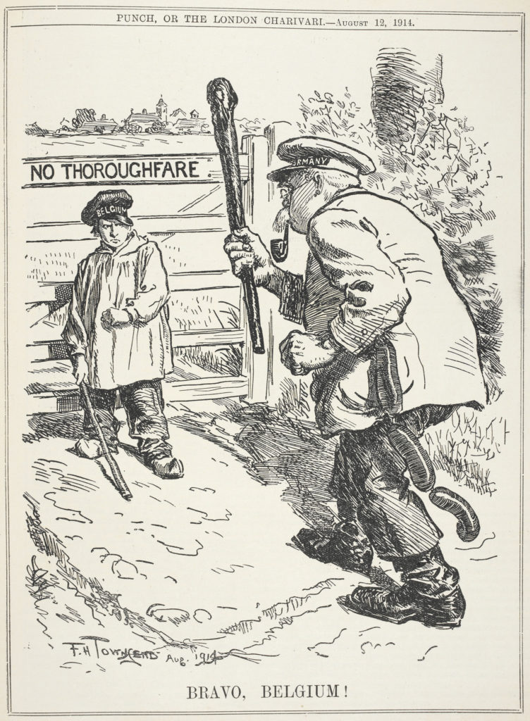 "Bravo, Belgium!" political cartoon in Punch from August 12, 1914