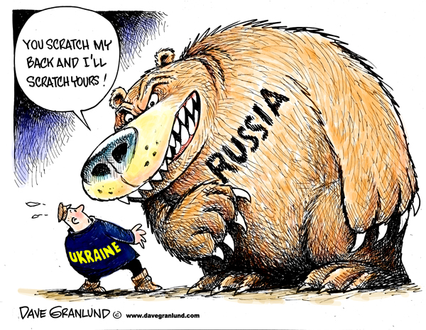 "Russia and Ukraine," political cartoon from April 18, 2014; used with permission; https://www.davegranlund.com/cartoons/2014/04/17/russia-and-ukraine/